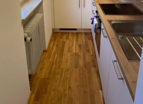 Eingebauter Eichenboden mit Küche