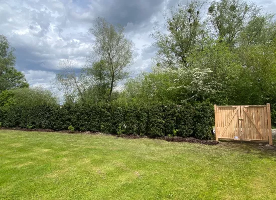 Gepflanzte Hecke mit maßgefertigten Gartentor
